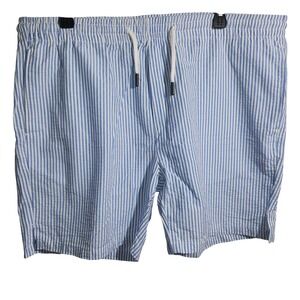 RNT23 Mens Seersucker Striped Shorts Blue White Elastic Waist 3XL ART-2516-1